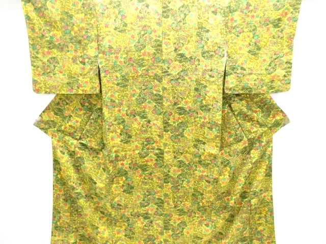 JAPANESE KIMONO / KOMON / CHIRIMEN / FLORAL PLANTS